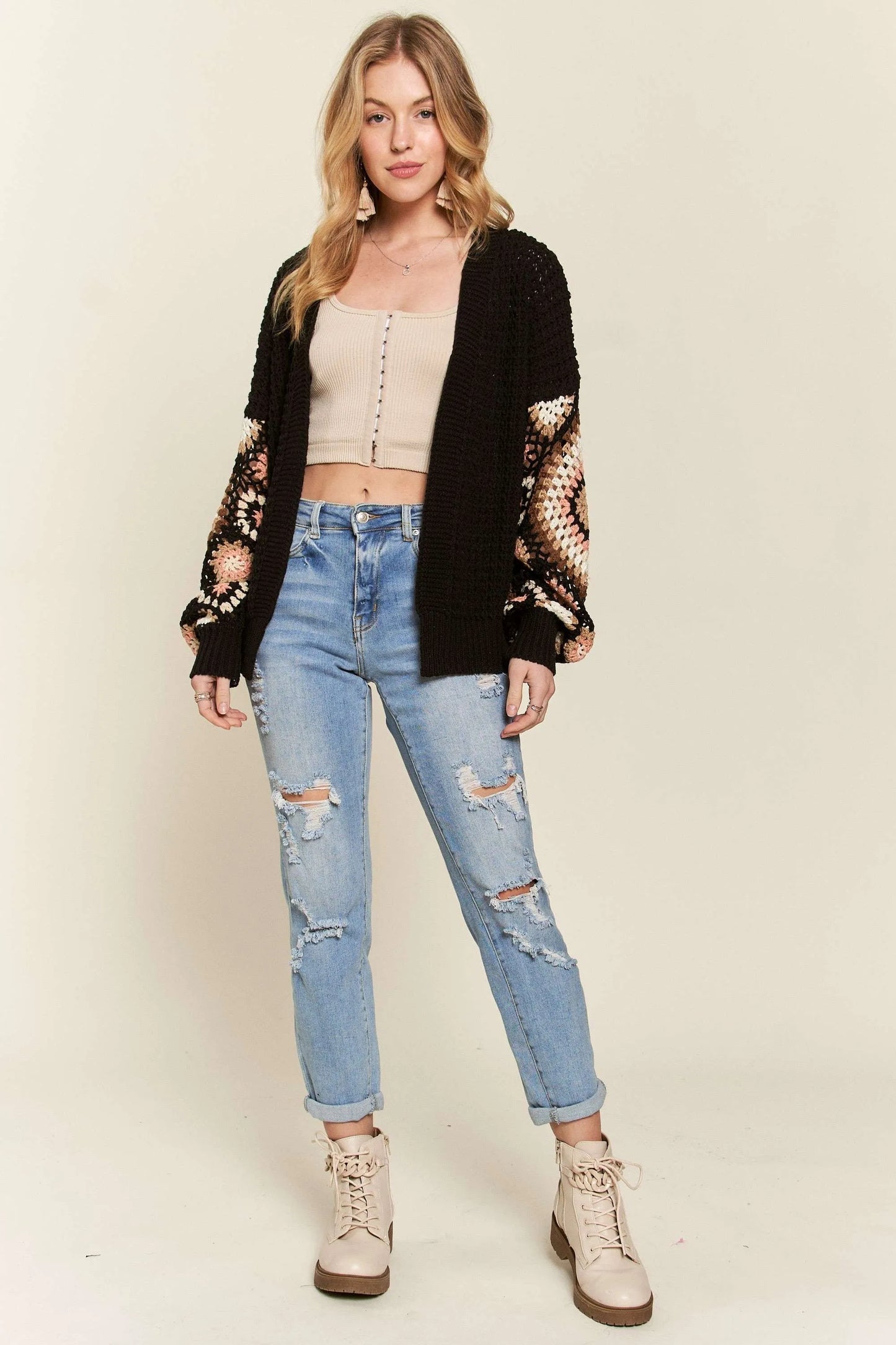 ADORA Multi Color Sleeve Crochet Cardigan