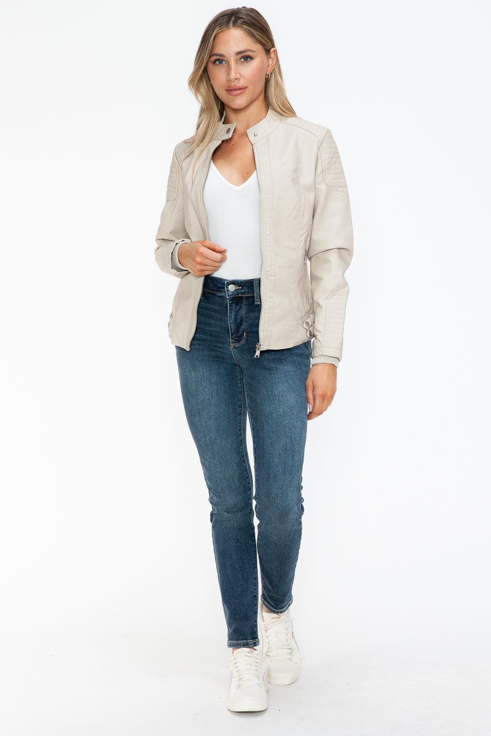 Salvia Ettore Faux Leather Biker Jacket with Side Zip Pockets