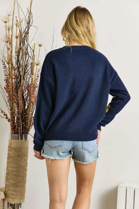 ADORA Full Size Flower Popped Sweater Plus Size (LAST ONE)