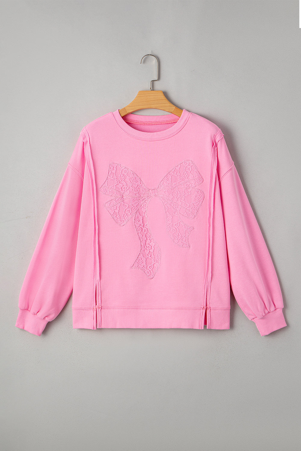 Brianna Lace Bow Embroidered Exposed Seam Sweatshirt