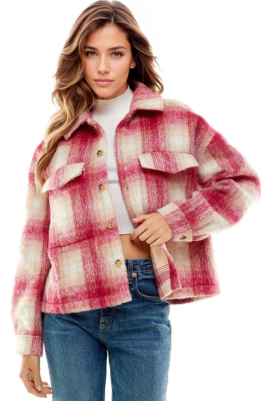 Aura Pink Plaid Pocket Shacket
