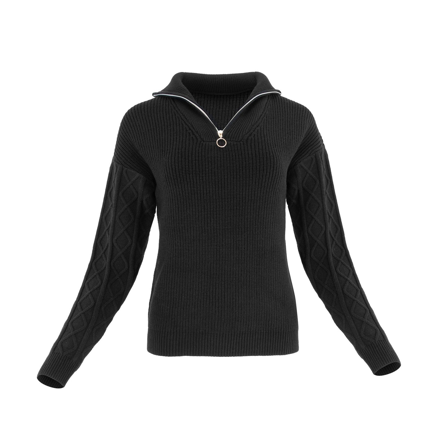 CABLE KNIT ZIPPER SWEATER