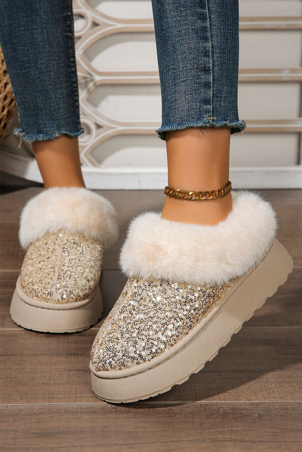 Lucia Sequin Thick Sole Snow Boots