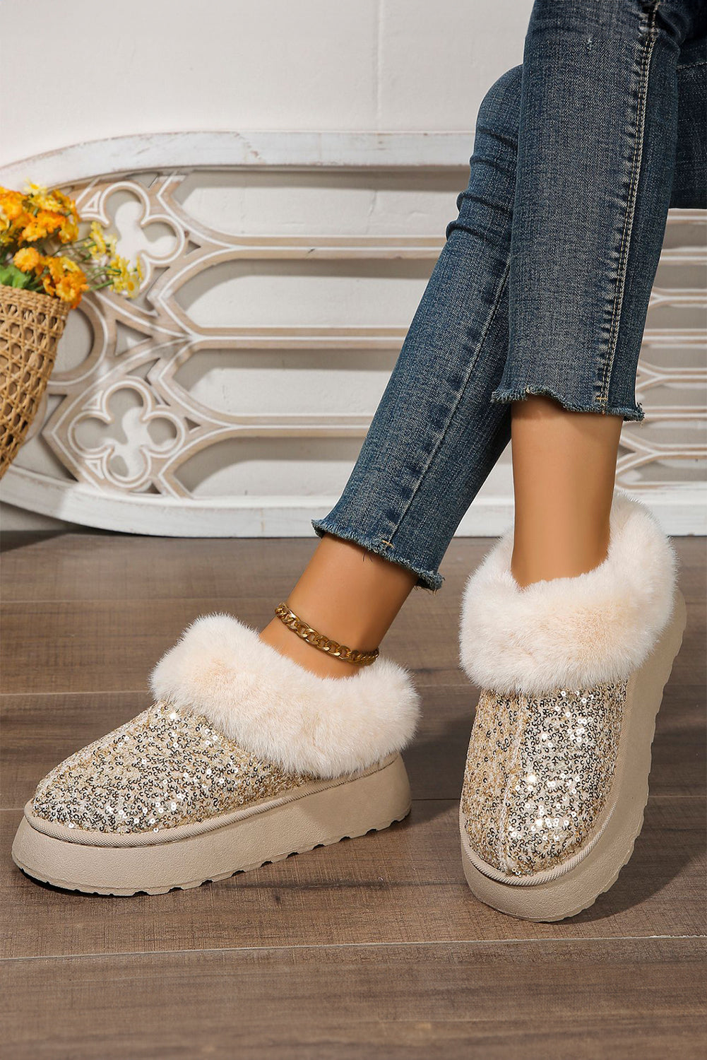 Lucia Sequin Thick Sole Snow Boots
