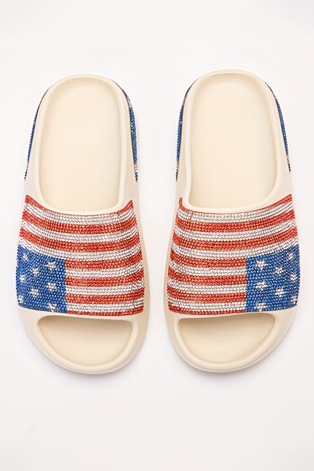 Rhinestone American Flag Thick Sole Slippers