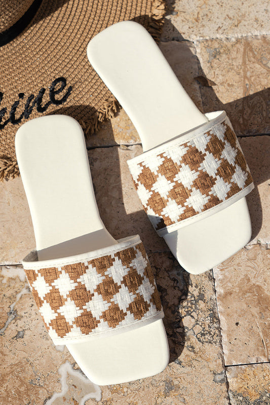 Woven Plaid Square Toe Flat Slippers