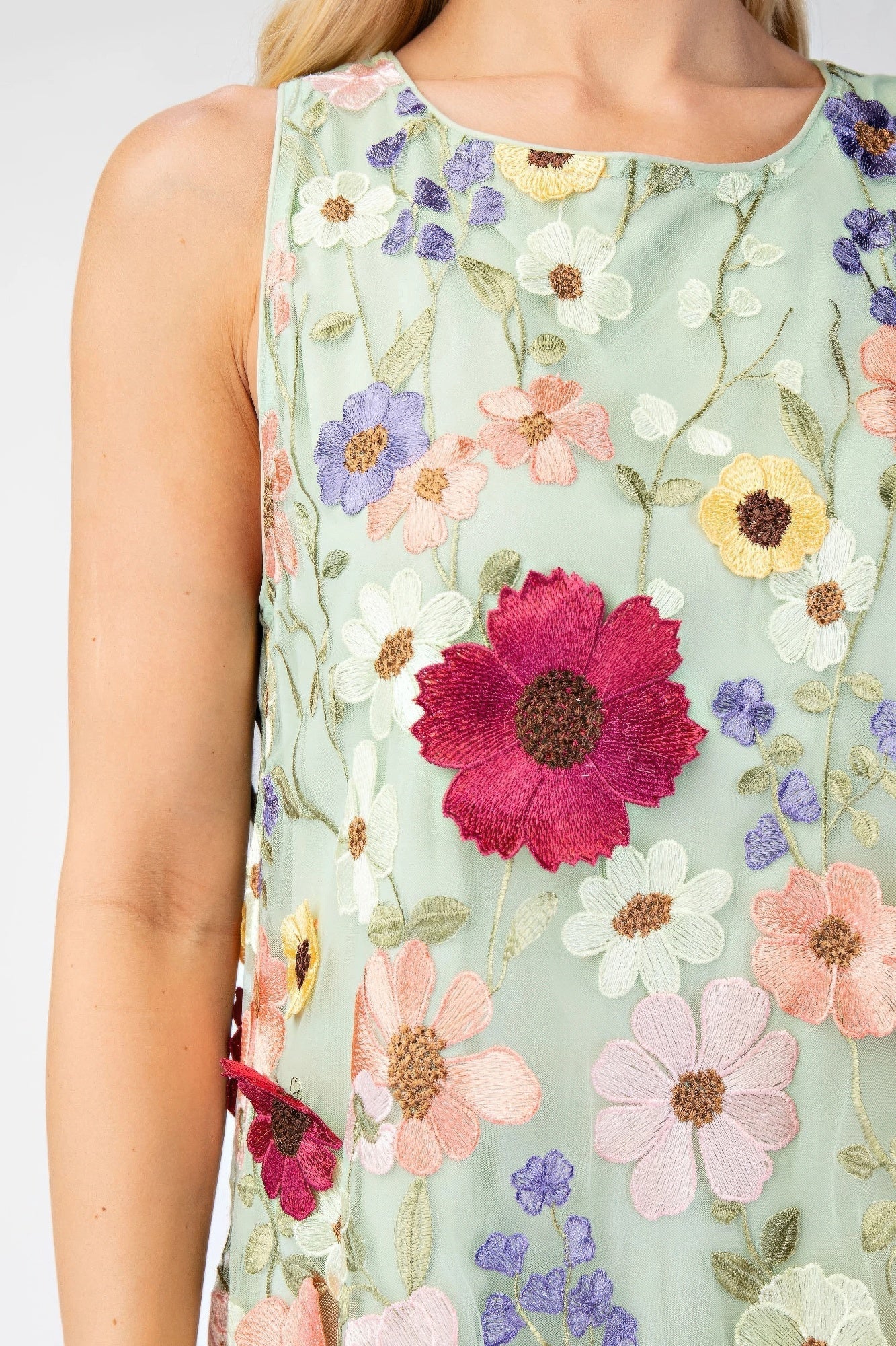 Floral Embroidered Sleeveless Mini Dress