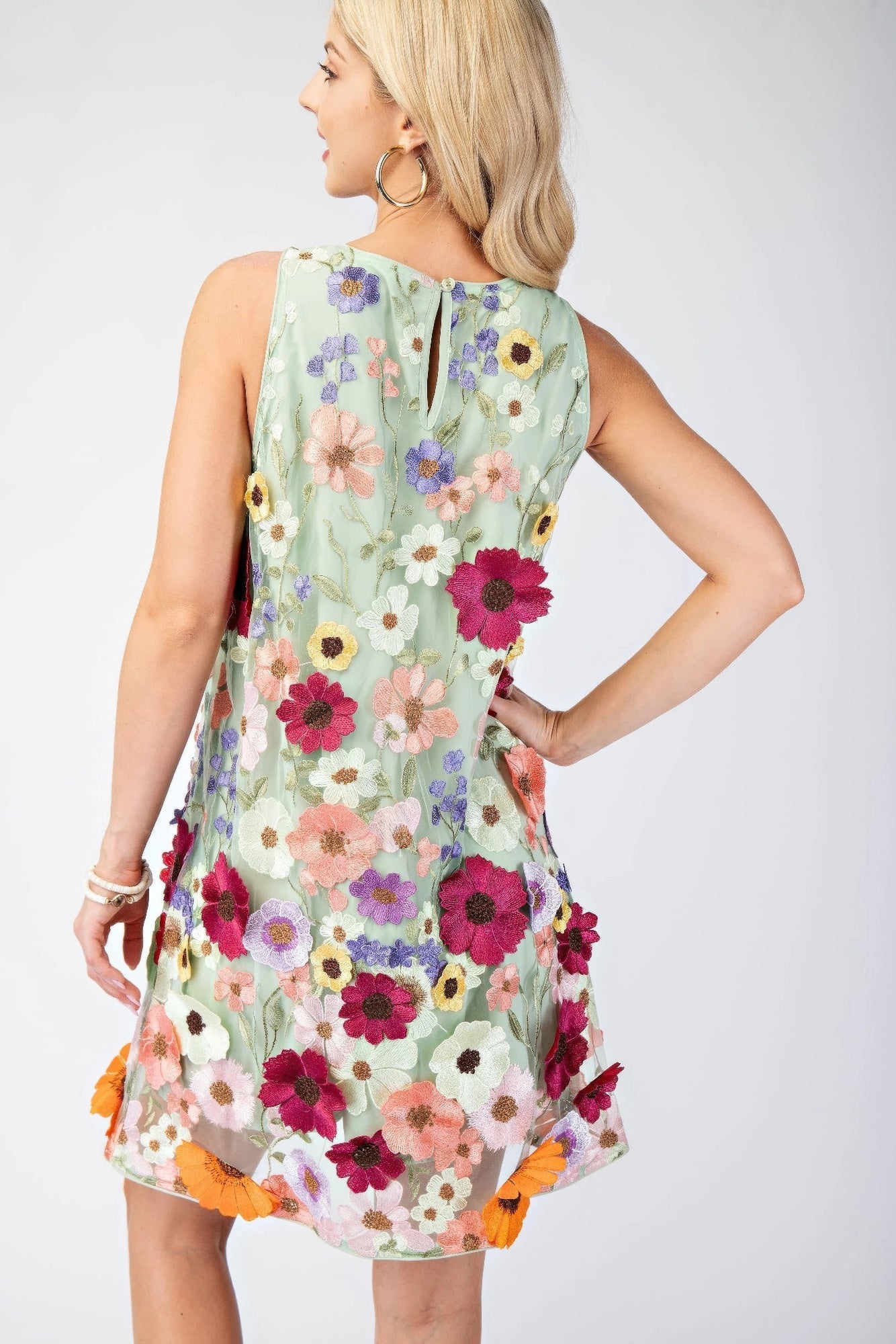 Floral Embroidered Sleeveless Mini Dress