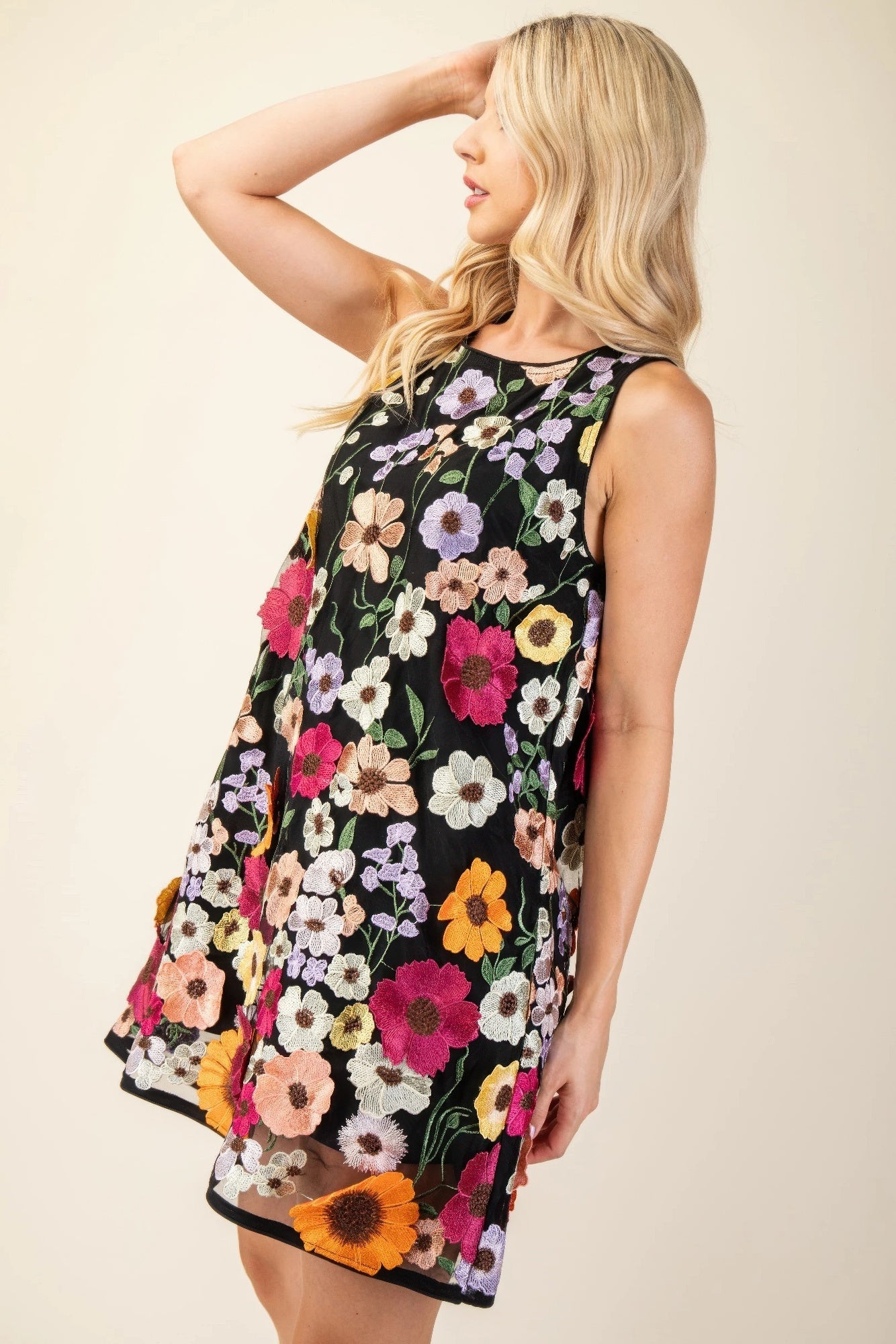 Floral Embroidered Sleeveless Mini Dress