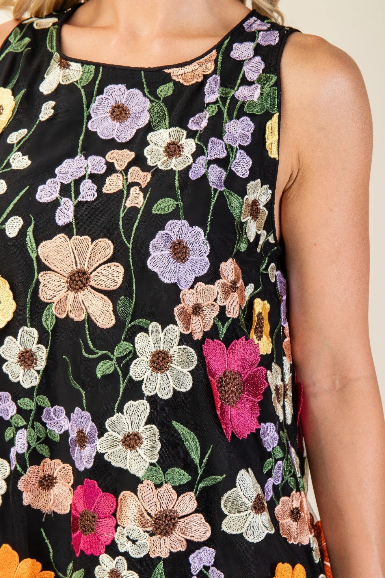 Floral Embroidered Sleeveless Mini Dress
