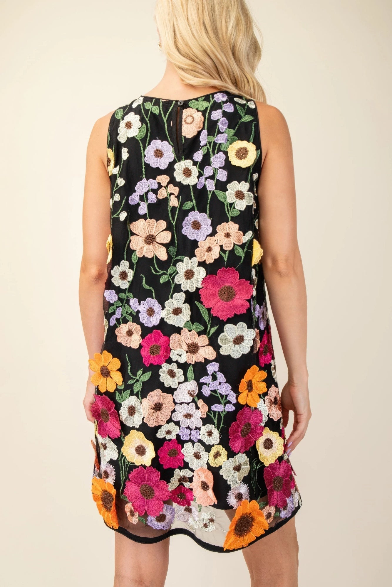 Floral Embroidered Sleeveless Mini Dress