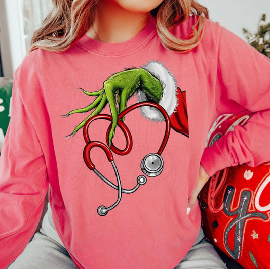 Nurse Christmas Stethoscope Grinch Tee
