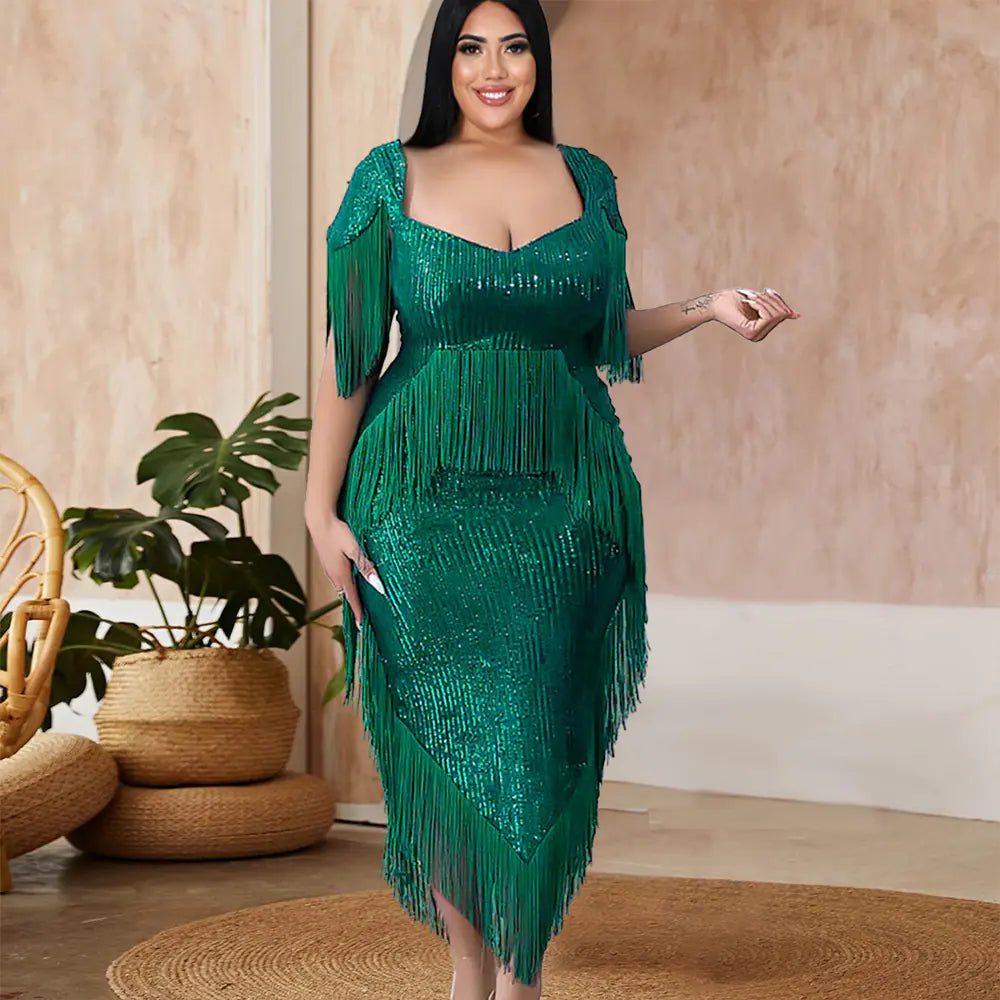 Plus Size Long Dress with Sequins for Women