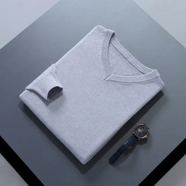 Men's V-Neck Cashmere Sweater - Soft Warm Pullover