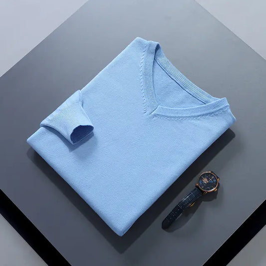 Men's V-Neck Cashmere Sweater - Soft Warm Pullover