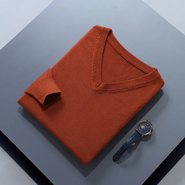 Men's V-Neck Cashmere Sweater - Soft Warm Pullover