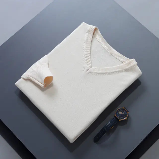 Men's V-Neck Cashmere Sweater - Soft Warm Pullover