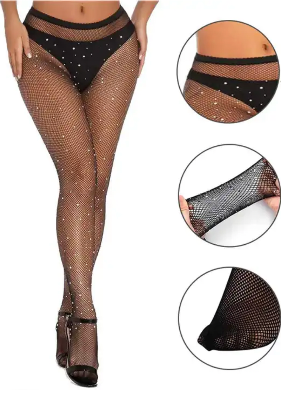 BLACK FISHNETS RHINESTONE STOCKINGS