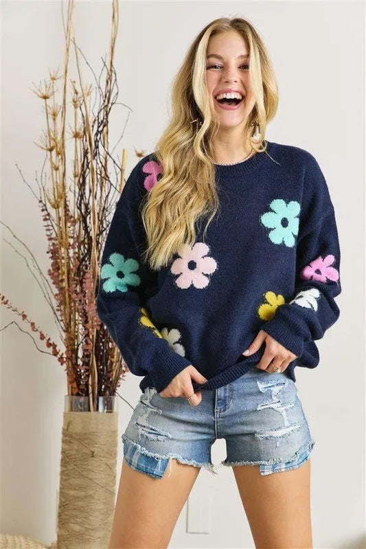 ADORA Full Size Flower Popped Sweater Plus Size (LAST ONE)