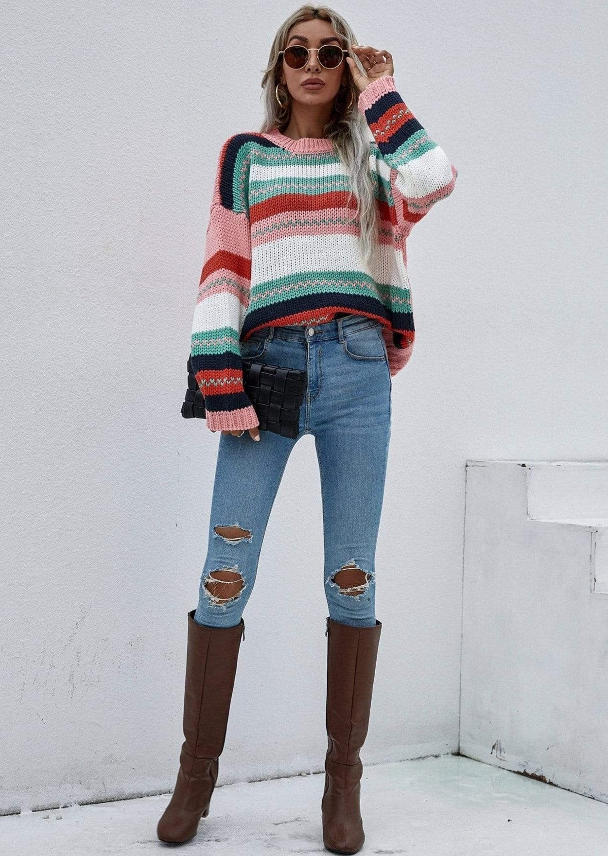 Striped Knitted Long Sleeve Sweater