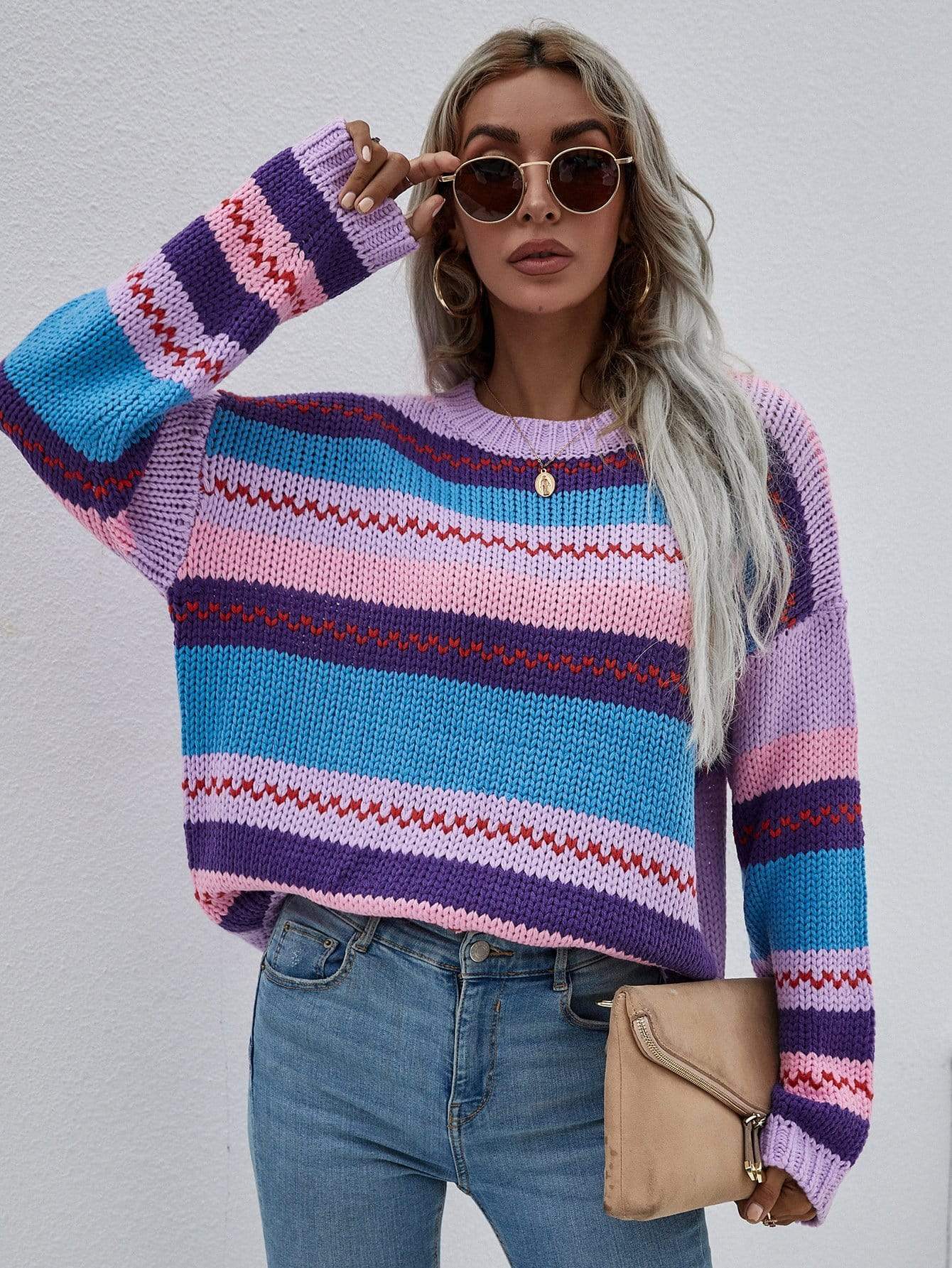 Striped Knitted Long Sleeve Sweater