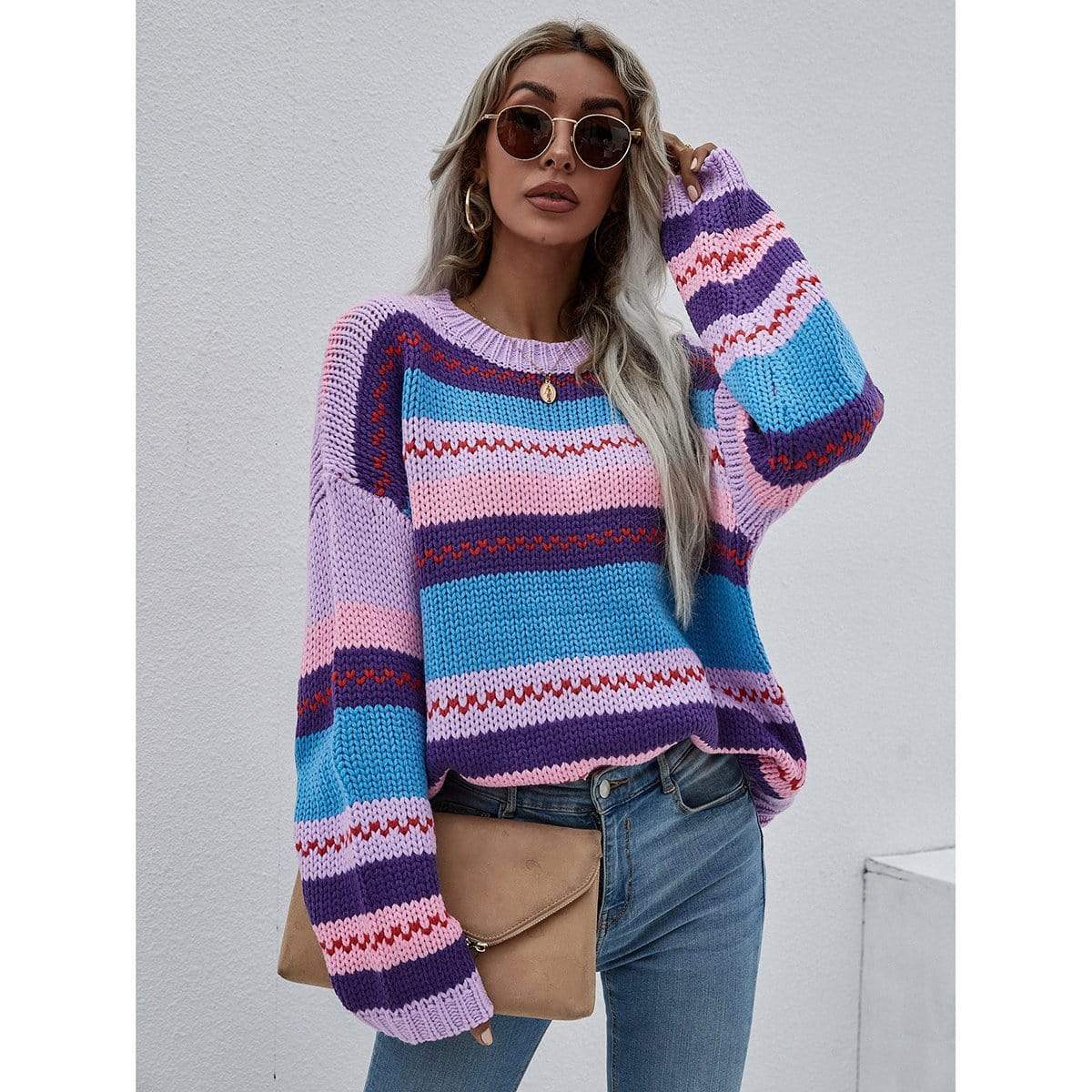 Striped Knitted Long Sleeve Sweater