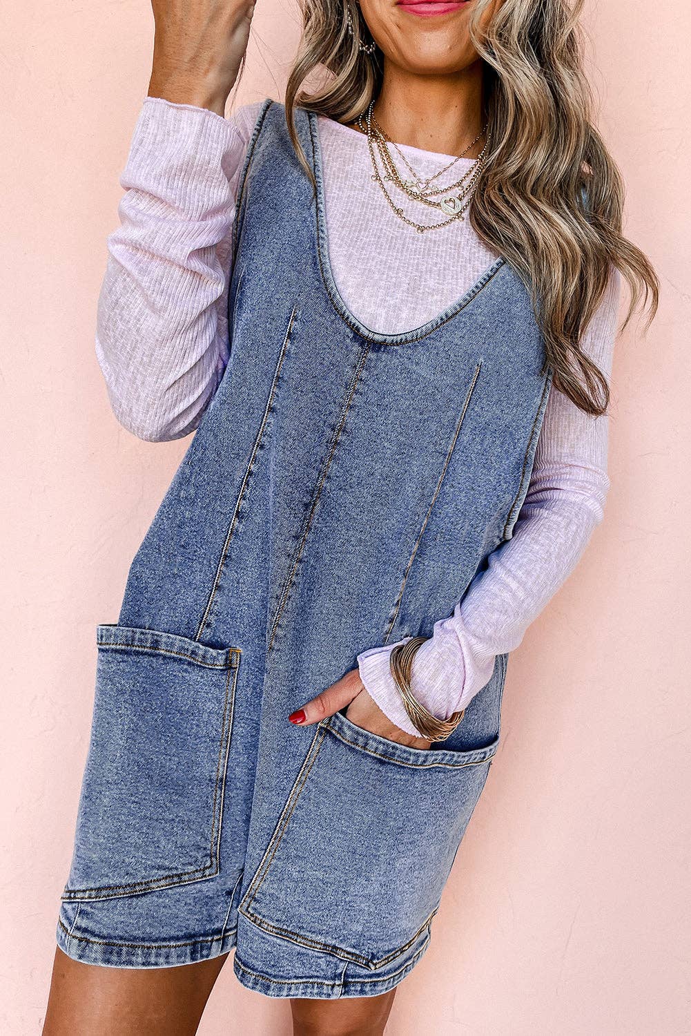 Denim Sleeveless Patched Pocket Romper