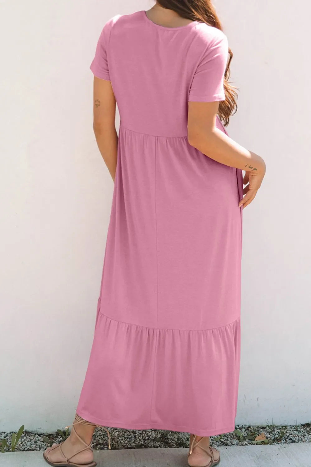 Solid Color High Waist Pocketed Tee Dress