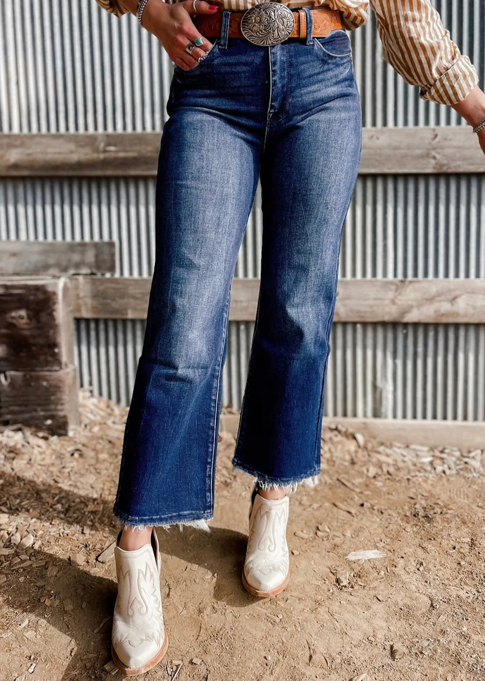 Mineral Wash Raw Hem High Waist Flared Jeans