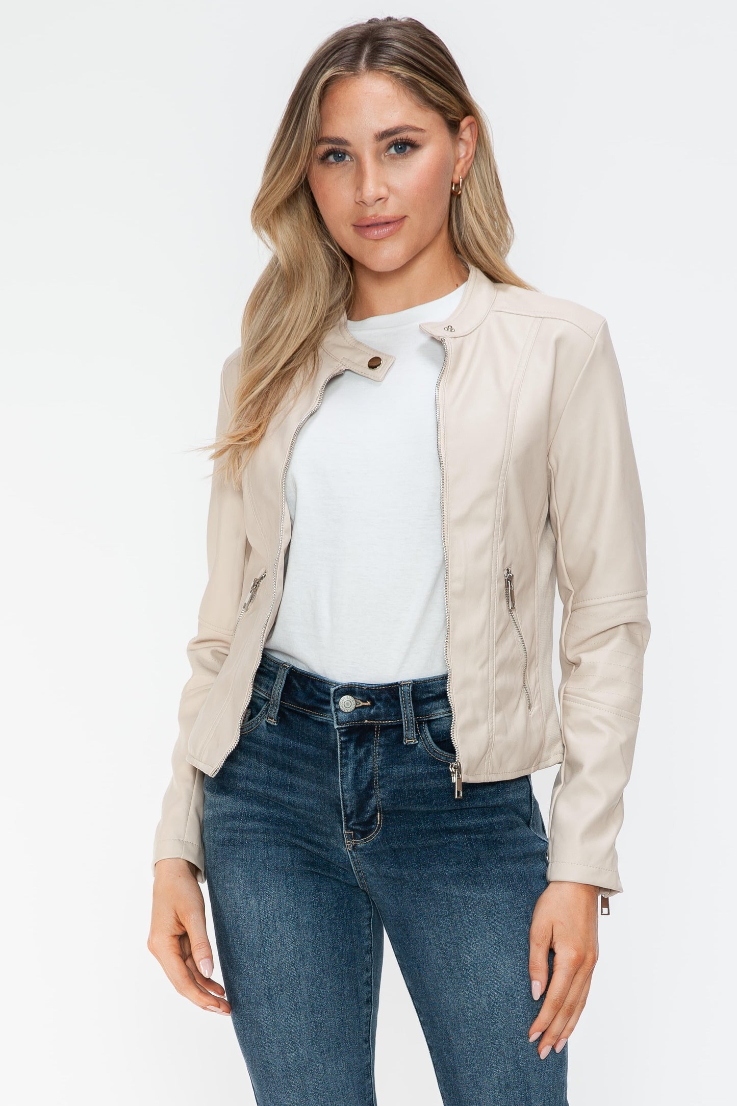 Salvia Ettore PU Leather Zip Up Jacket with Pockets