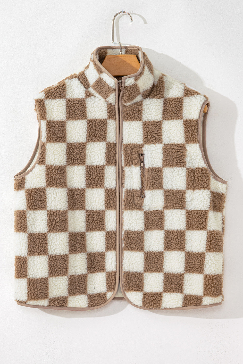 Mindi Checkered Sherpa Collared Jacket Vest