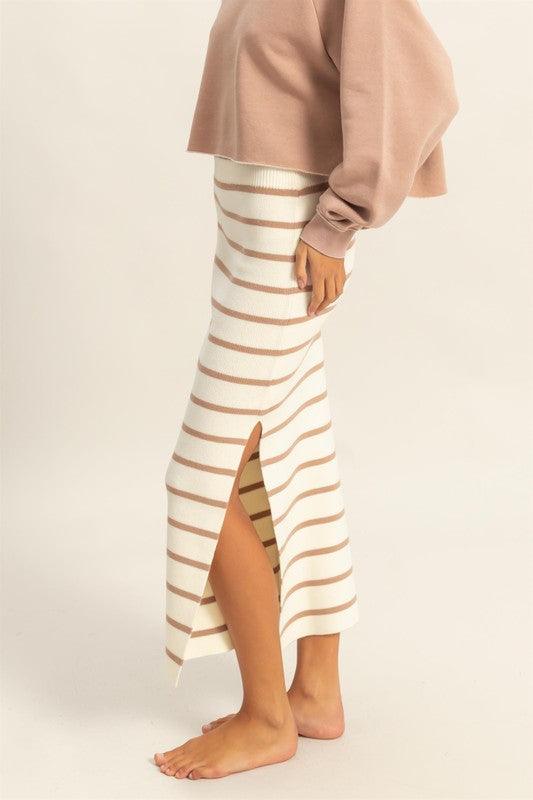 HYFVE Side Slit Striped Bodycon Sweater Skirt