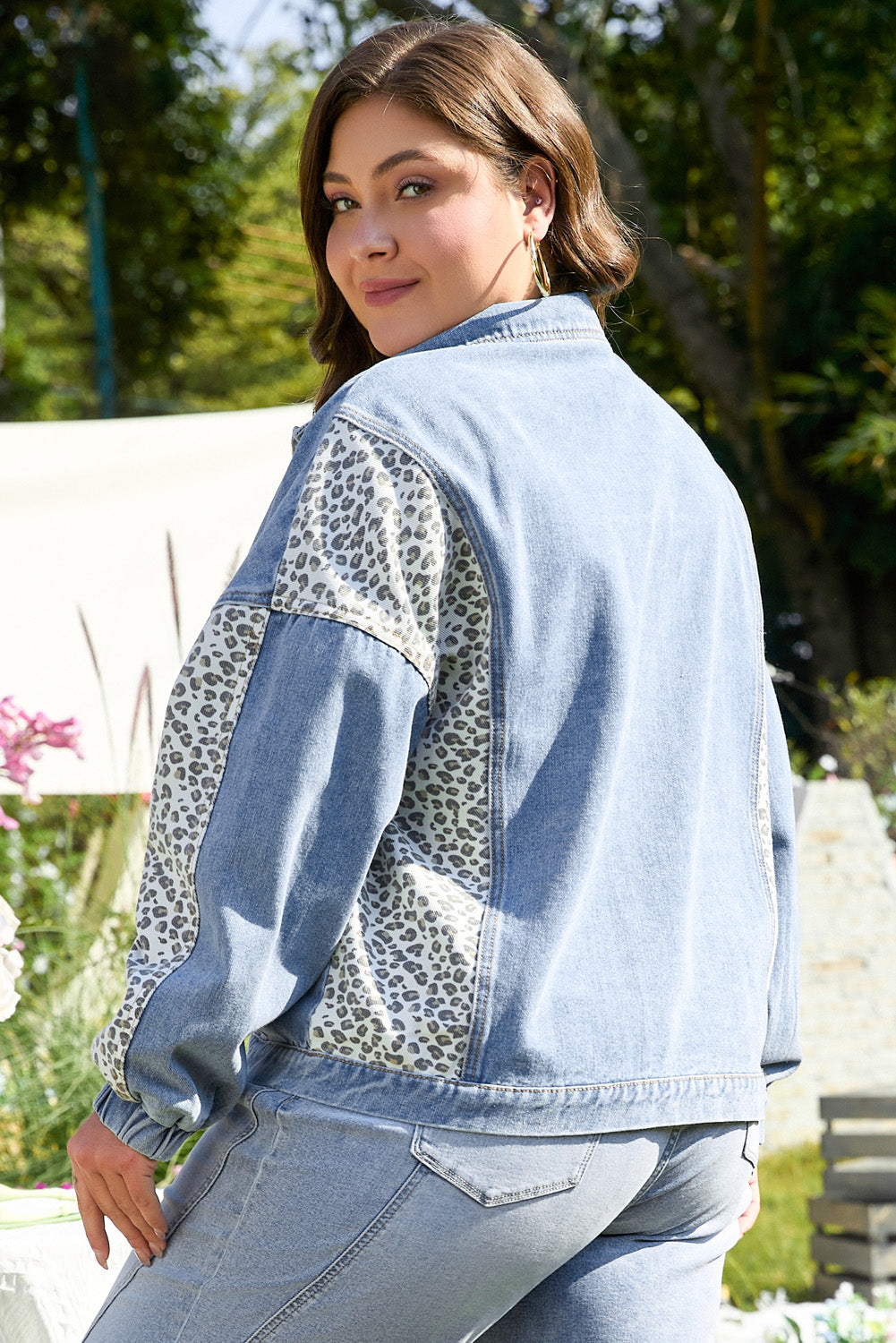 Miriam Plus Size Leopard Patchwork Denim Jacket