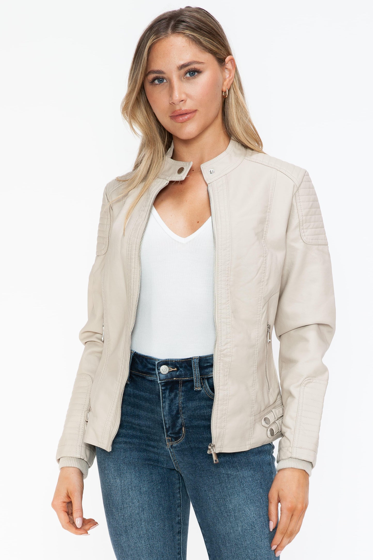 Salvia Ettore Faux Leather Biker Jacket with Side Zip Pockets