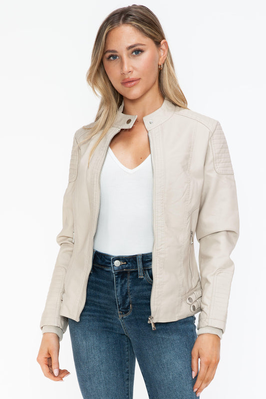 Salvia Ettore Faux Leather Biker Jacket with Side Zip Pockets
