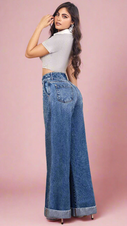 Cowl 100% Authentic Colombian Palazzo Jeans: Iconic Wide Leg