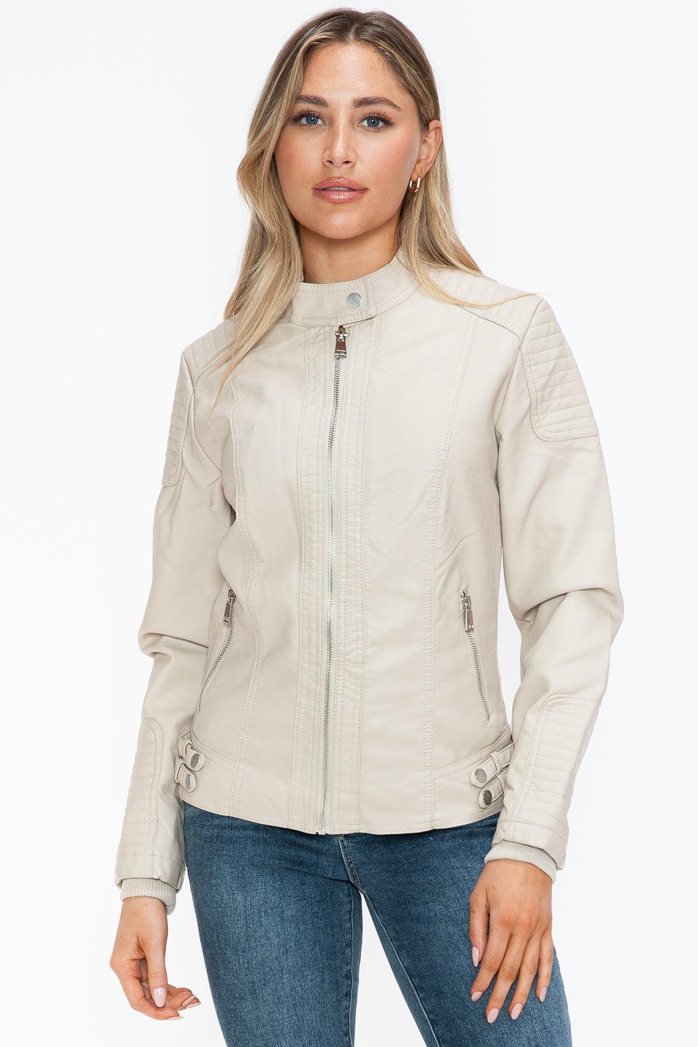 Salvia Ettore Faux Leather Biker Jacket with Side Zip Pockets