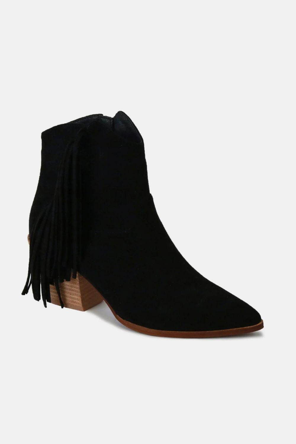 MayFair Suede Fringe Point Toe Ankle Boots