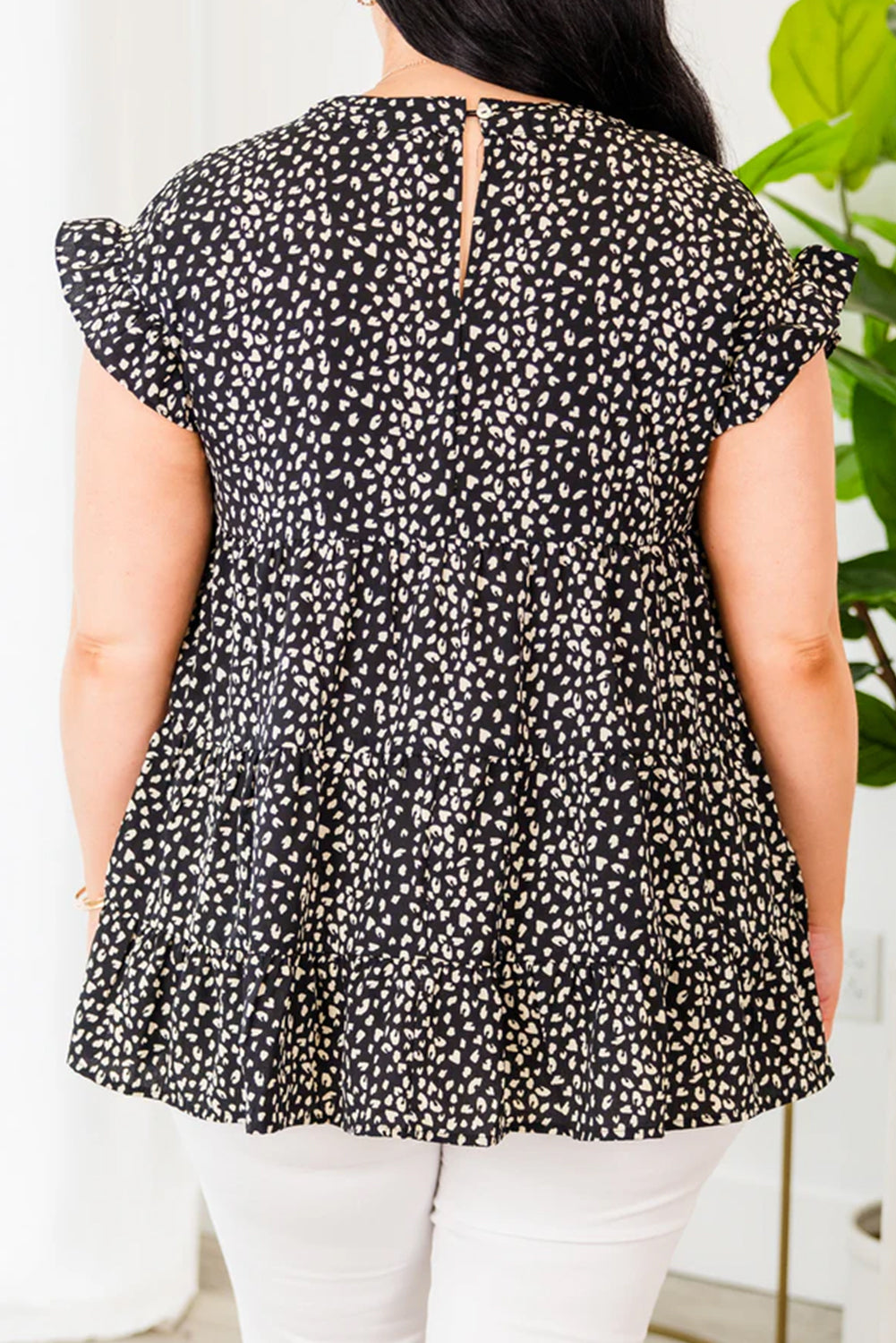 Black Leopard Print Flowy Tiered Plus Size Blouse
