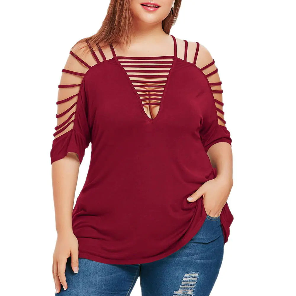 Plus Size Women's Hollow Out Short Sleeve Top