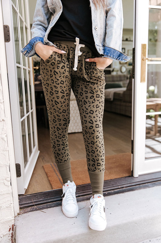 New & Improved Joggers - Olive Leopard
